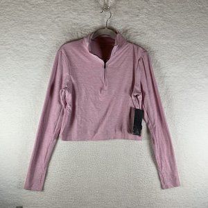 Hind‎ Crop Top Women's Medium Pink Polyester Stretch Thumb Hole Sleeve NWT 6816